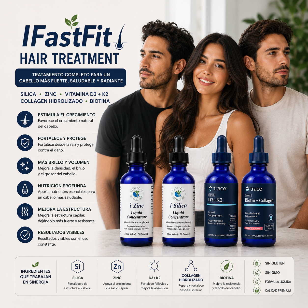 IFastFit Hair treatment- tratamiento para cabello silica , zinc , vitamina D3 + K2 collagen hidrolizado biotina